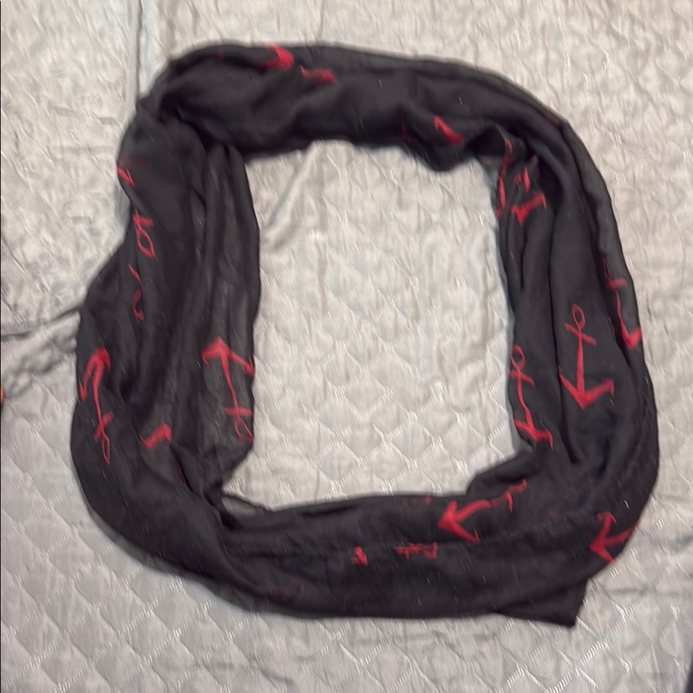 Black Scarf with Red Anchor Pattern
